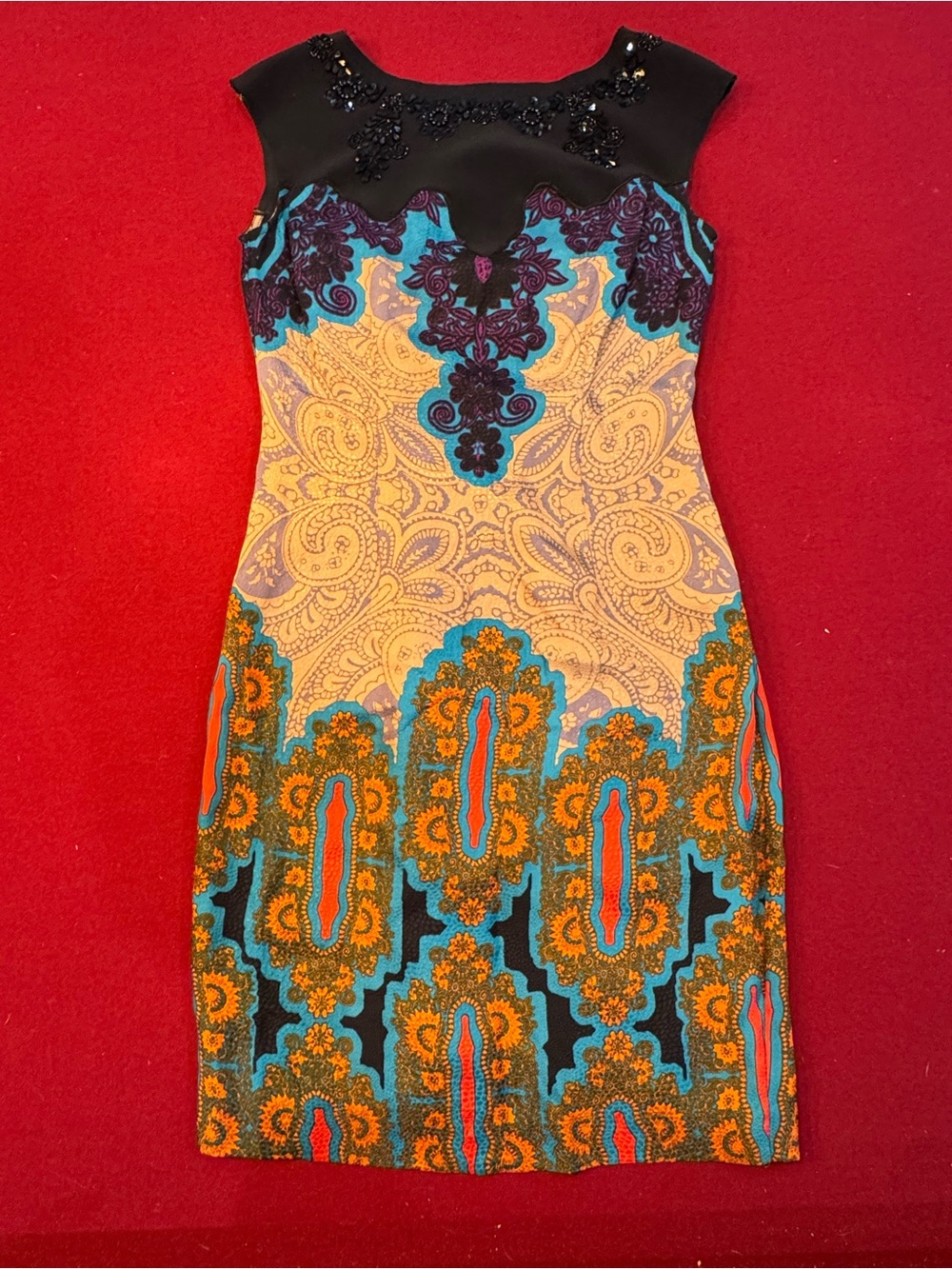 Tracy Reese Size 0 Anthropologie Teal, Orange & Black Cap Sleeve Dress NWT